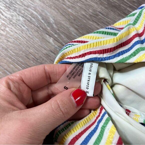 Anthropologie solid and striped rainbow Nadine one piece swimsuit women’s S - Picture 3 of 5